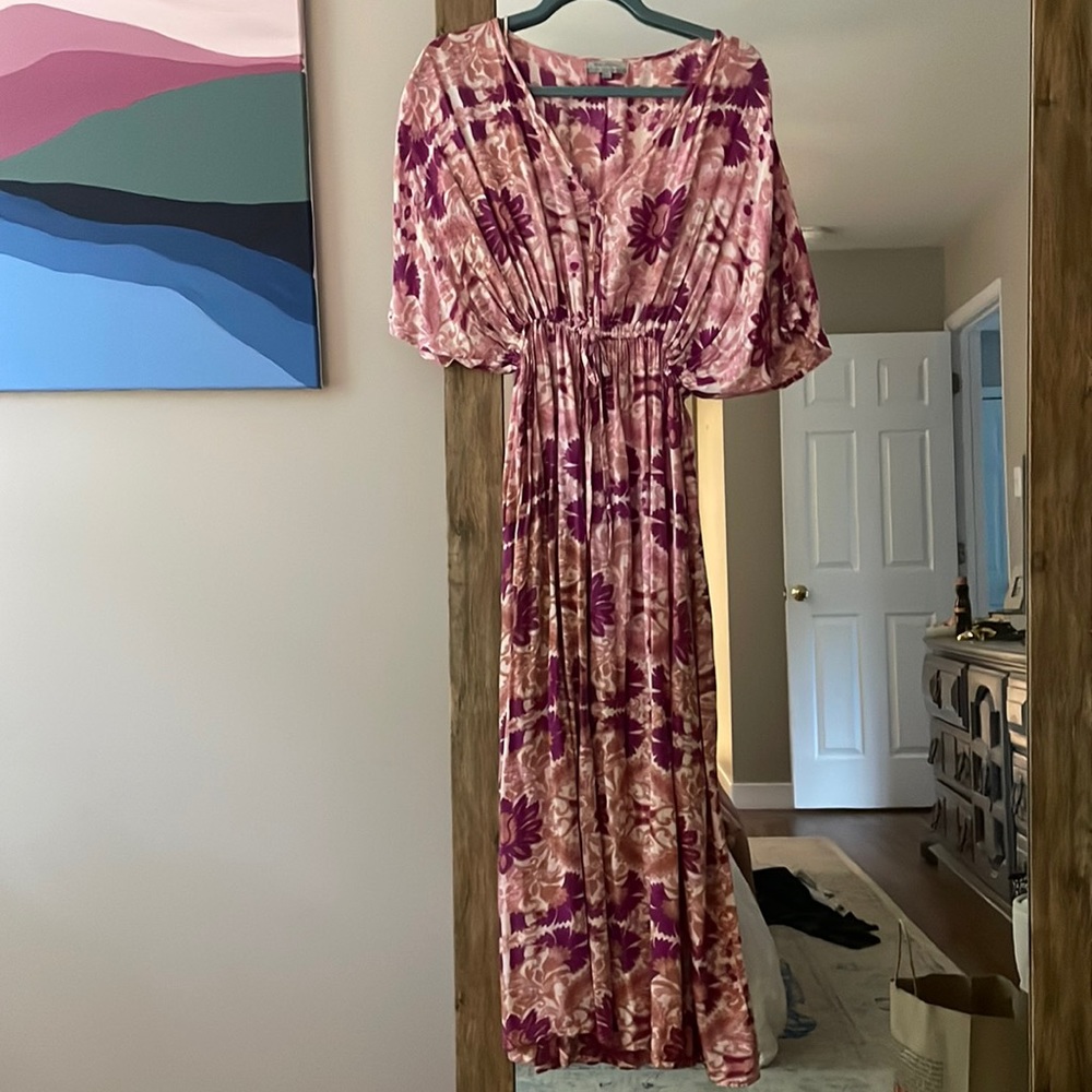 Cinched waist linen maxi dress